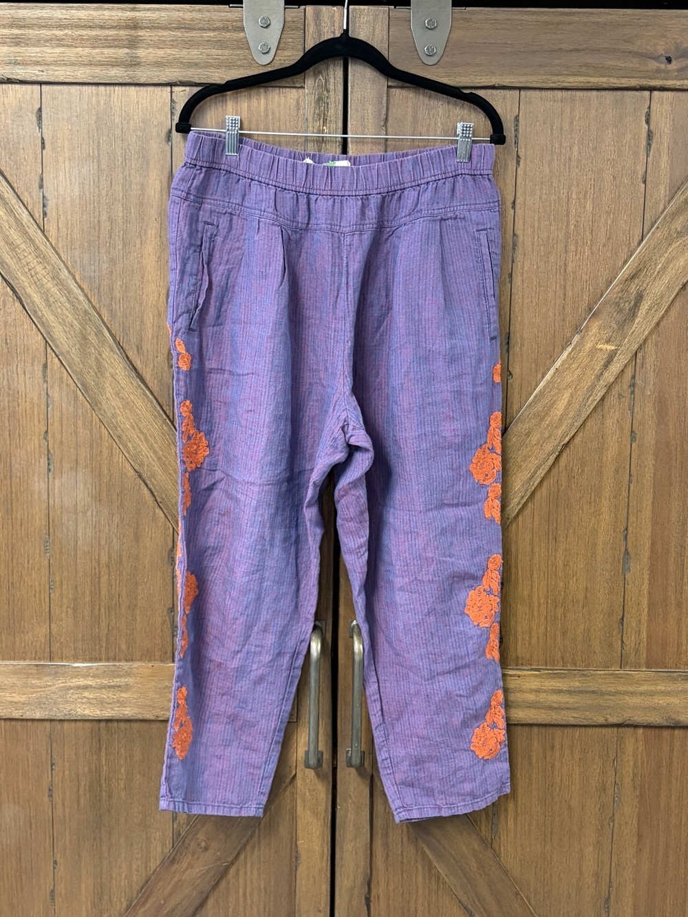 by Anthropologie Linen Floral Embroidered High Rise Relaxed Pants Size MP - Picture 5 of 10